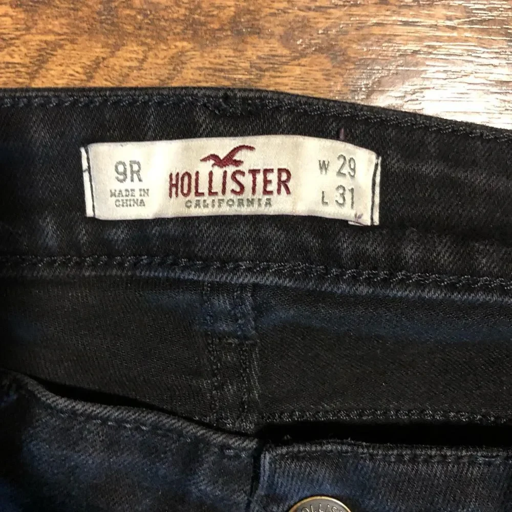 Hollister Black Distressed Jeans Size 29 or 9R Raw Hem Skinny Jeans - Picture 3 of 10